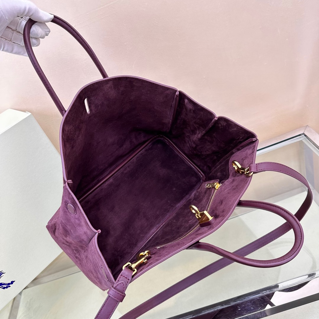 Burberry Suede Tote Bag with 'b' Clasp & Leather Trim - Handcrafted in Italy 9 a1743750497706 3488