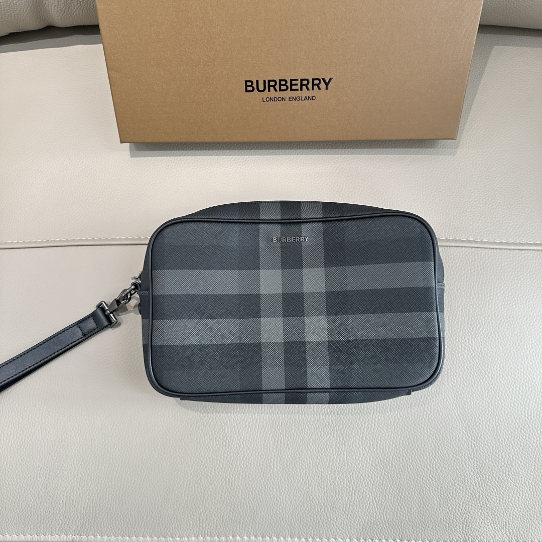 Burberry Men's Checkered Print Clutch Bag with Wrist Strap - Stylish and Functional 2 a1744274566150 1704