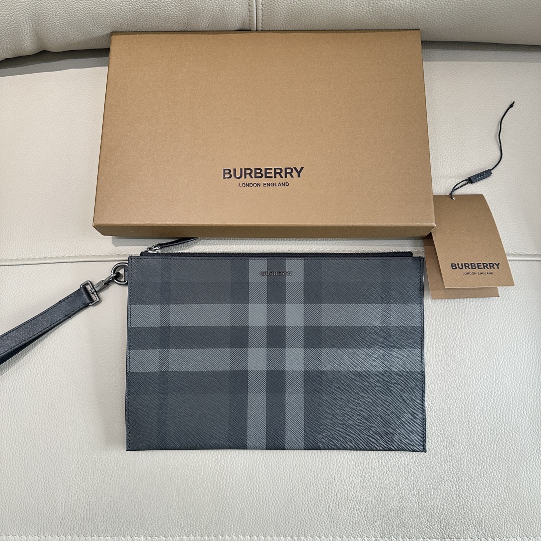 Burberry London England Men's Checkered Print Leather Clutch Handbag 2 a1744274615012 5121