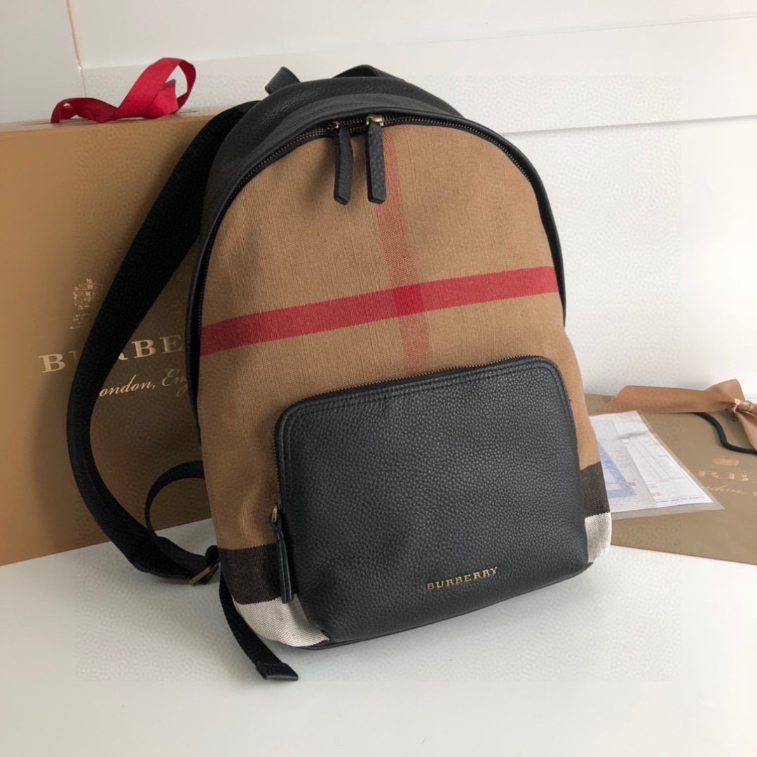 Burberry Canvas Check Backpack with Leather Trim - Commute in Style