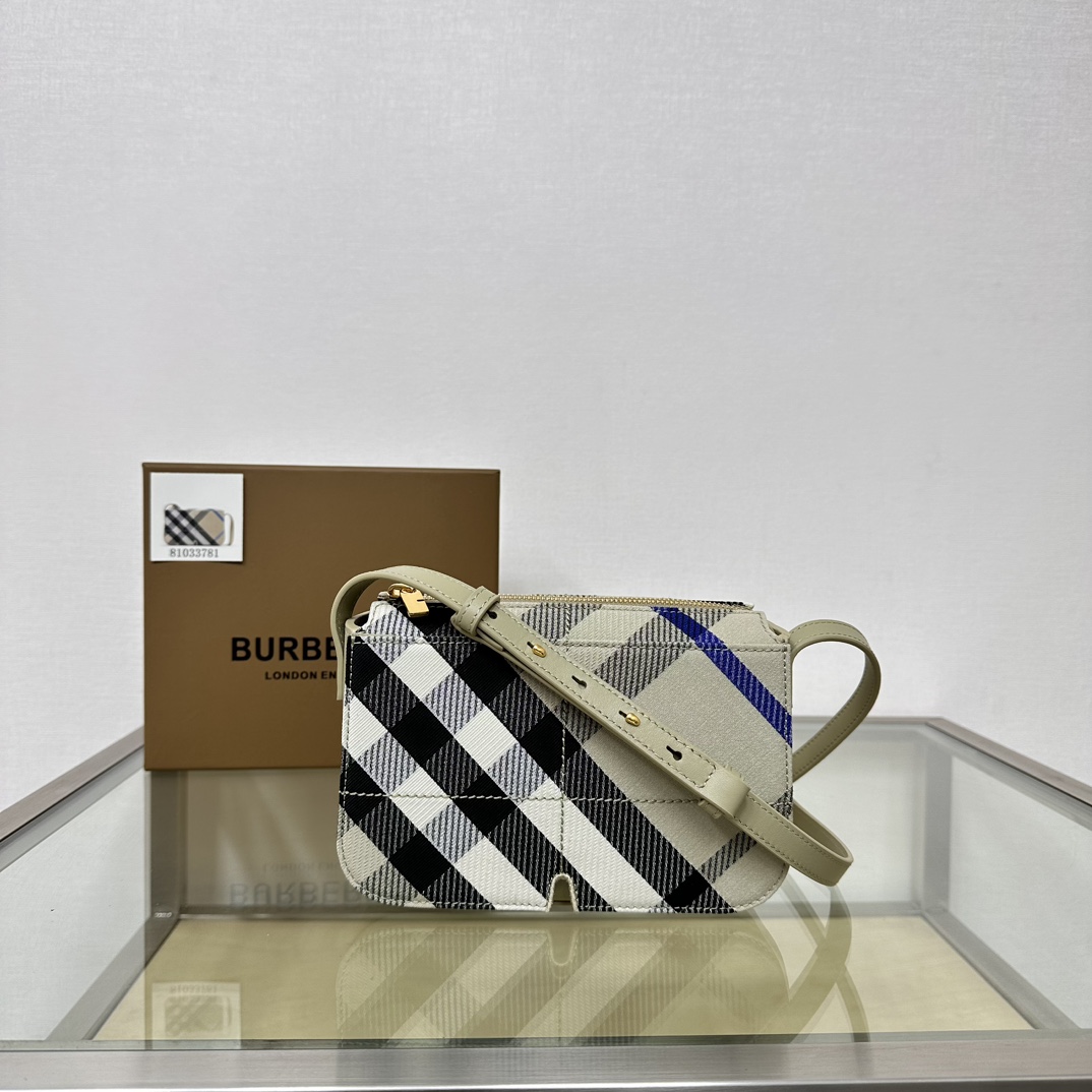 Burberry Cotton Blend Crossbody Bag with Signature Check Pattern