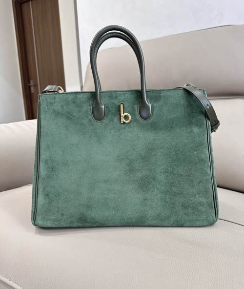 B Tote Bag Crafted in Suede with Smooth Leather Trims and Equestrian Knight Logo 1 B Tote Bag Crafted in Suede with Smooth Leather Trims and Equestrian Knight Logo