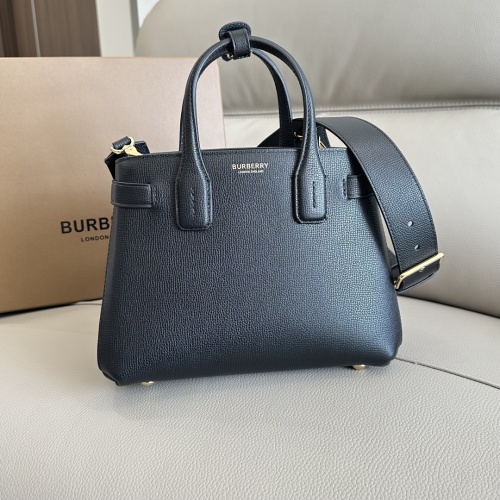 Burberry Banner Tote Bag in Black Leather with Vintage Check Detail 1 Burberry Banner Tote Bag in Black Leather with Vintage Check Detail