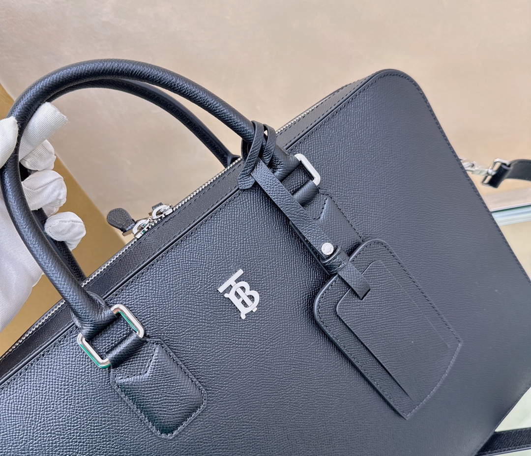 Burberry TB Monogram Grainy Leather Briefcase Black briefcase photo 4