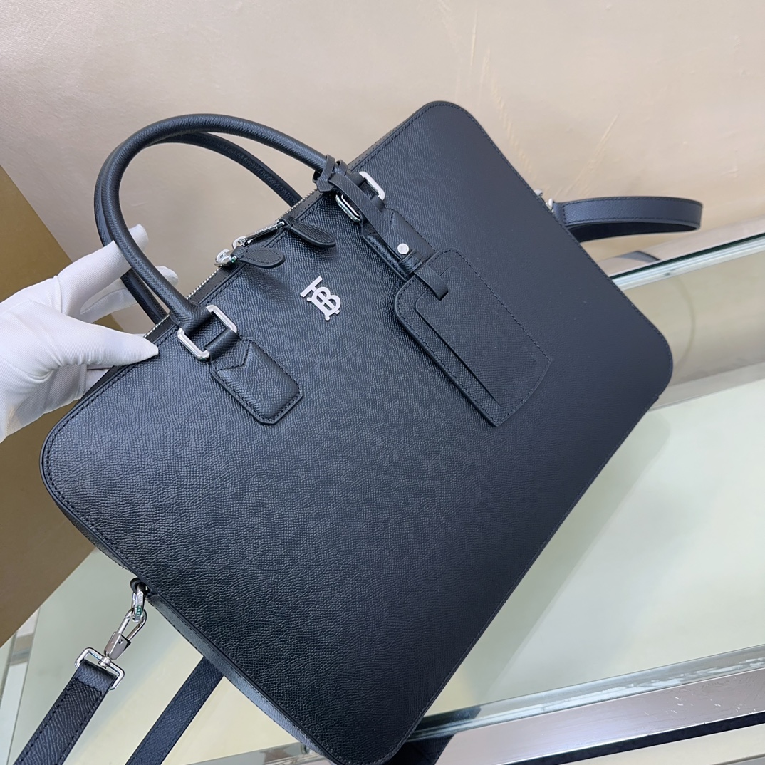 Burberry TB Monogram Grainy Leather Briefcase Black briefcase photo 3