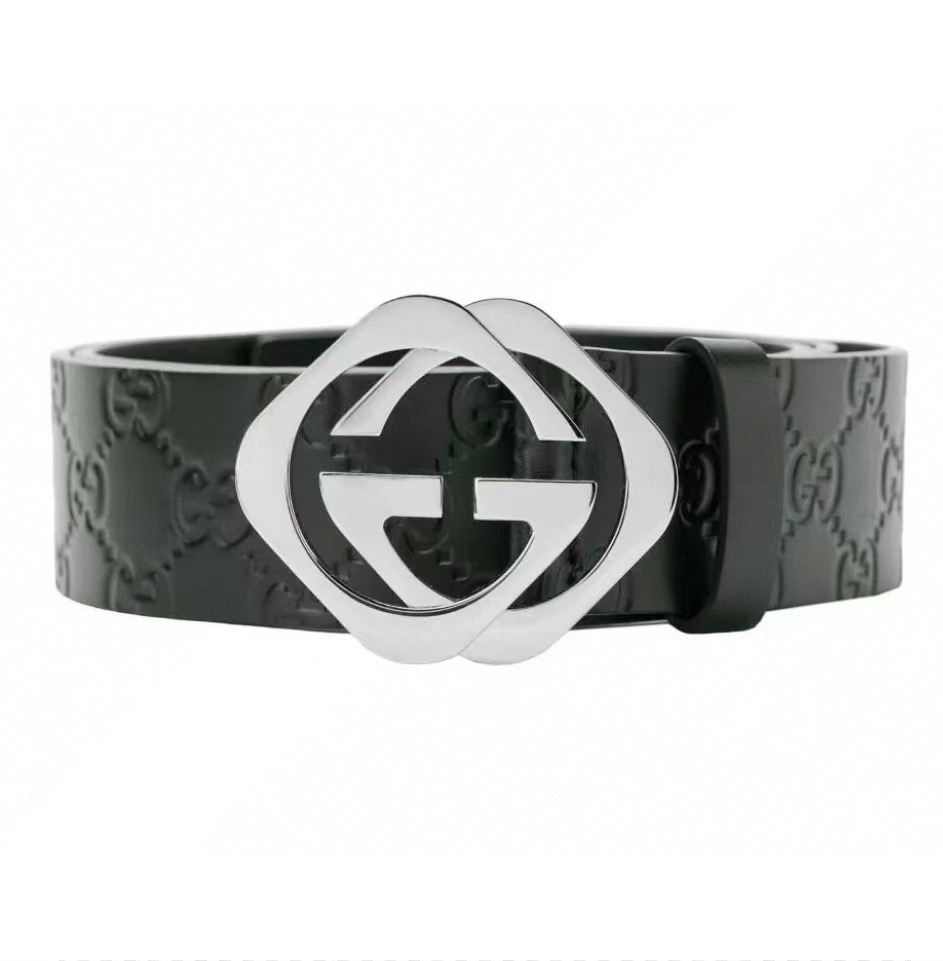 Gucci 古琦 棱形扣 进口牛皮 不车线简约 热压成型工艺 双层对G款 4.0宽度