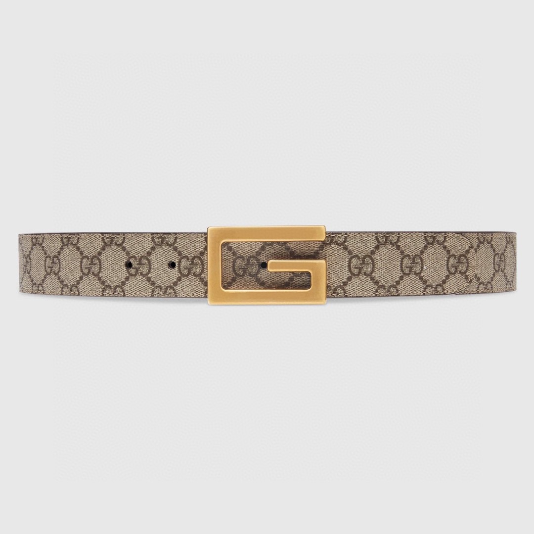 Gucci K9GSN 棕色GG Supreme老花 三爪猪皮纹底 宽度3.5cm 复古旋转方型G扣 双