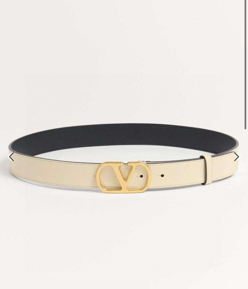 Valentino Garavani Women's VLOGO Leather Belt - Ivory with Gold Buckle