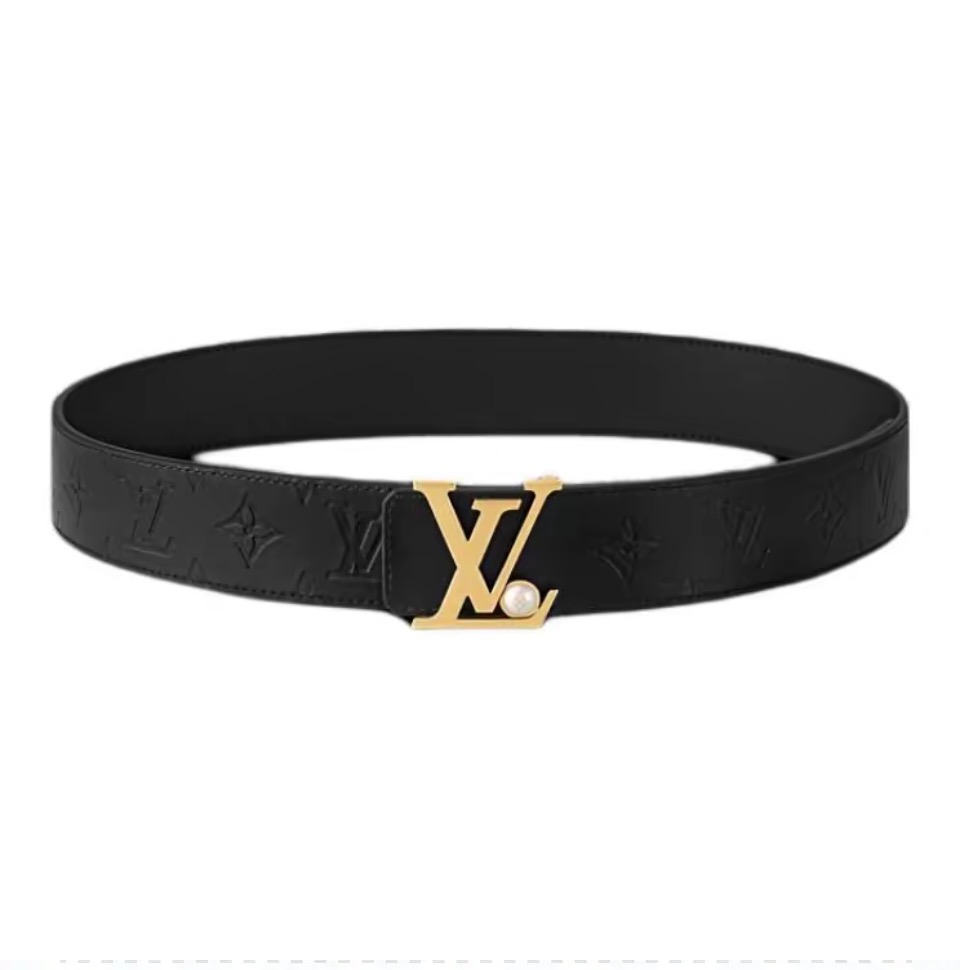 4.0宽 LV Initiales Pearls 双面皮革腰带以 Monogram 压纹和光滑质感演绎两