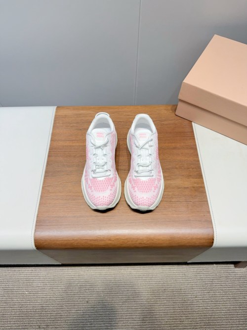 Miu Miu Women's White & Pink Mesh Lace-Up Sneakers - Size 35-40 1 Miu Miu Women's White & Pink Mesh Lace-Up Sneakers - Size 35-40