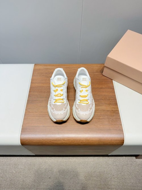 Miu Miu Women's 25 Sneakers Lace-up, Beige, US 5-10, Authentic Design 1 Miu Miu Women's 25 Sneakers Lace-up, Beige, US 5-10, Authentic Design