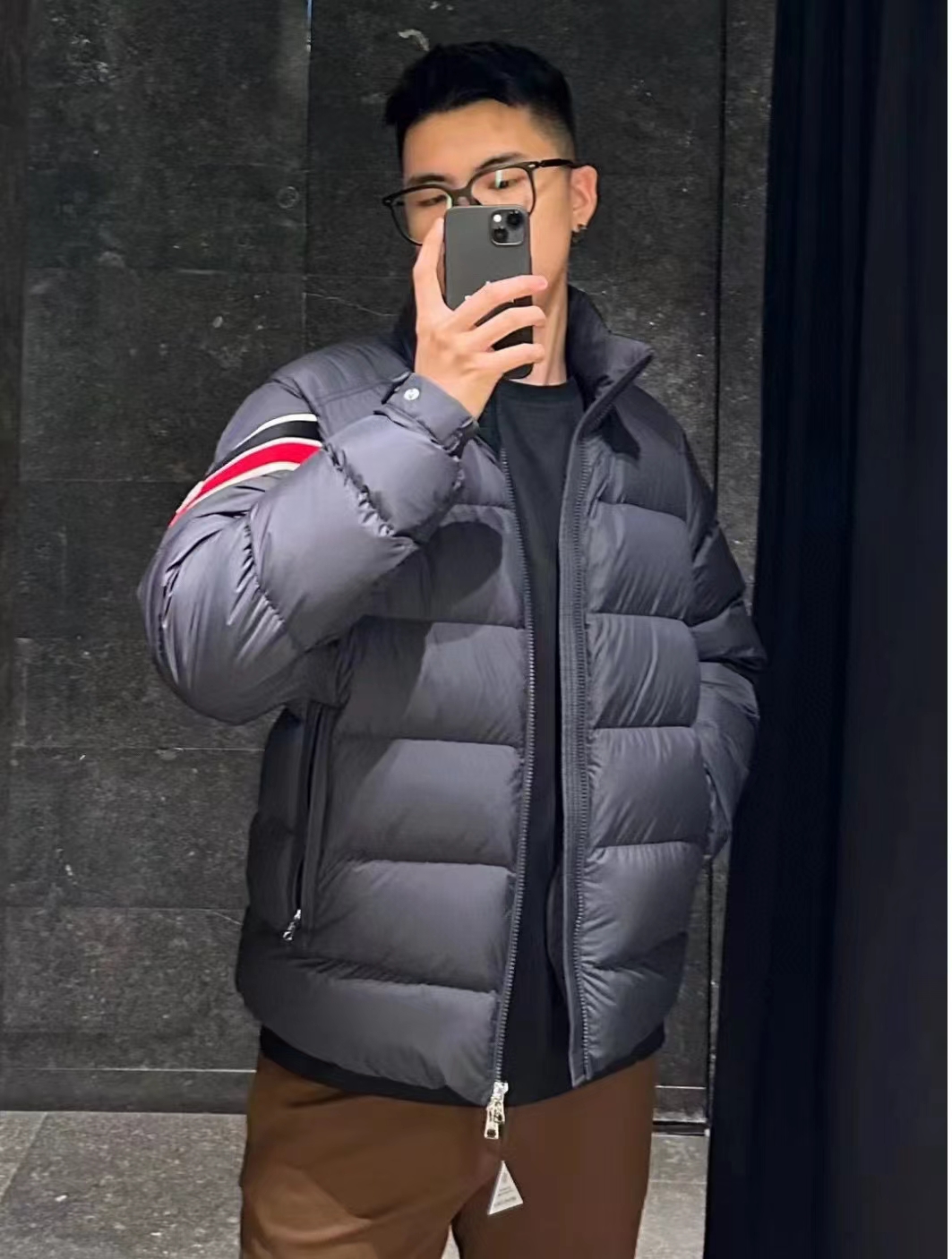 蒙口 三色彩条织带 羽绒服 上身效果图！