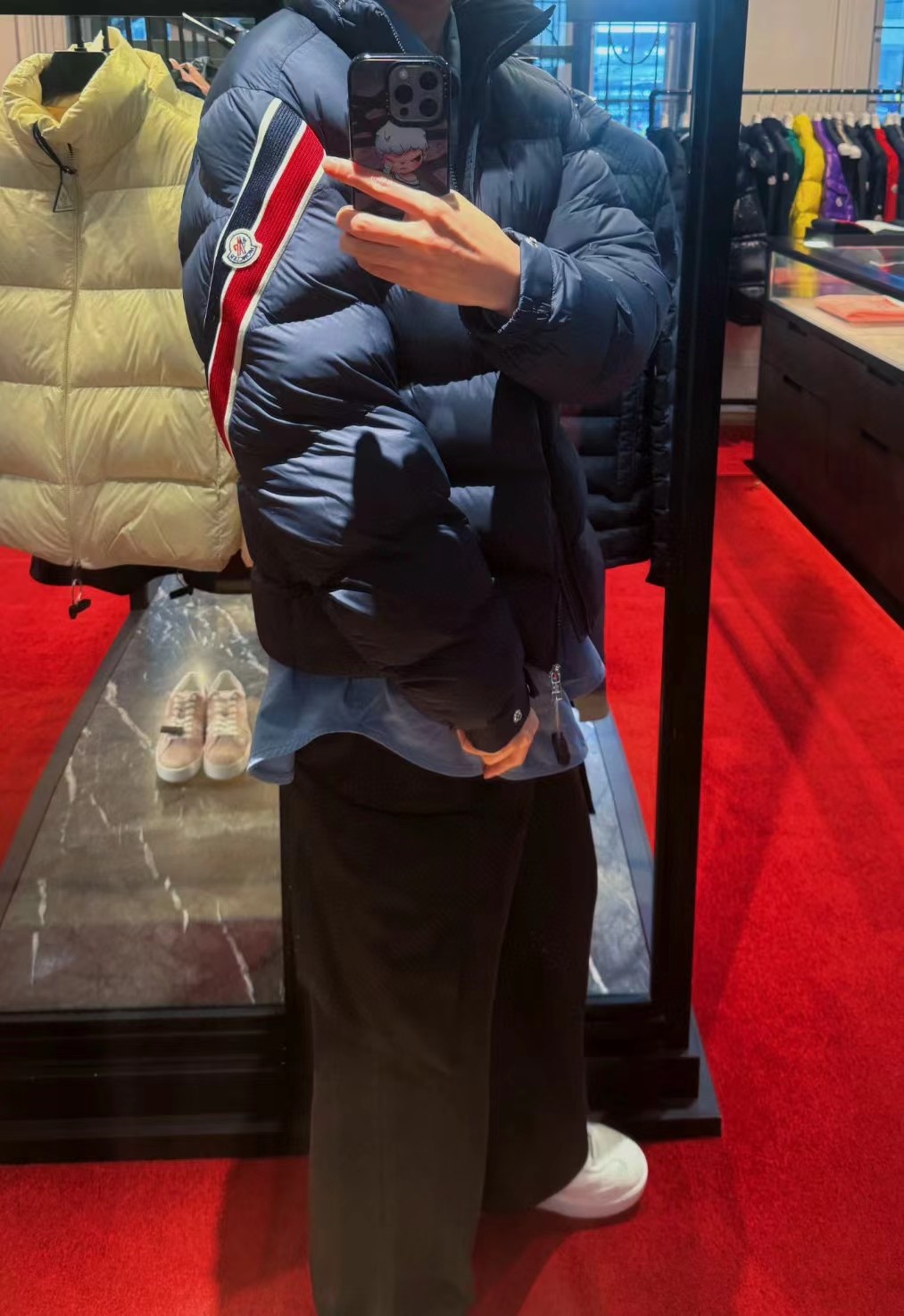 蒙口 三色彩条织带 羽绒服 上身效果图！