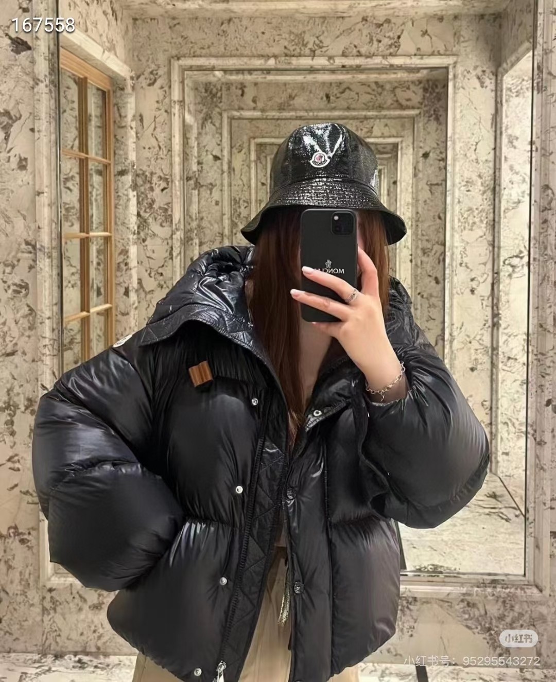 黑色上身效果图～蒙口 Moncl*r Borey 女款 羽绒服 ～