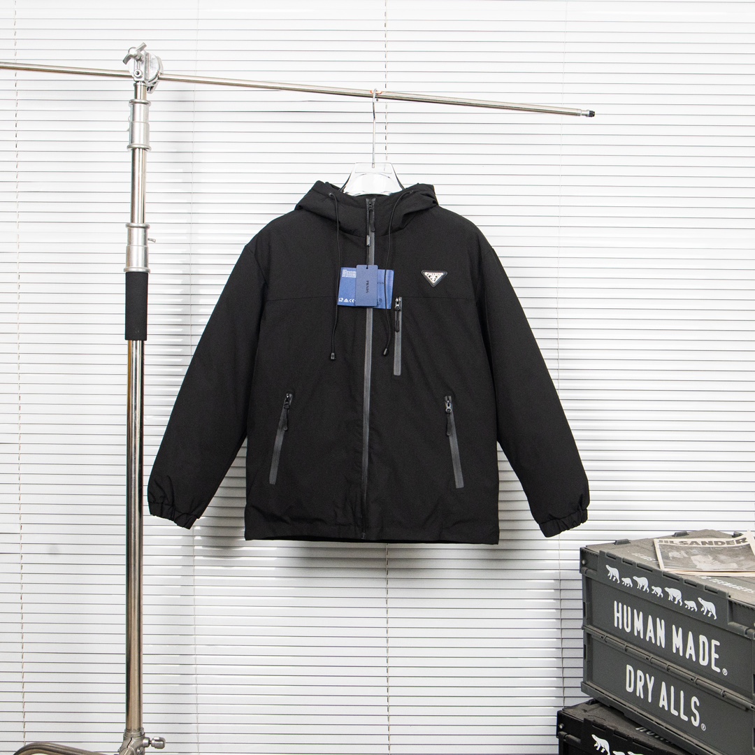 Prada Cotton Coat: Original Design, Unisex, Black, Sizes S-XL - 图片 1