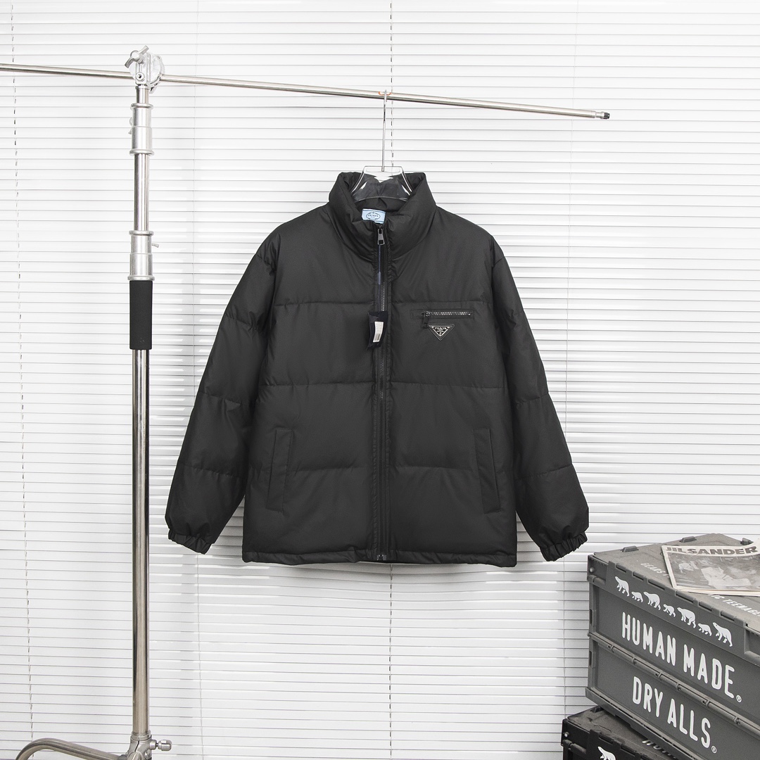Prada Triangular Label Cotton Coat: Original Design, Unisex, Black, S-XL.
