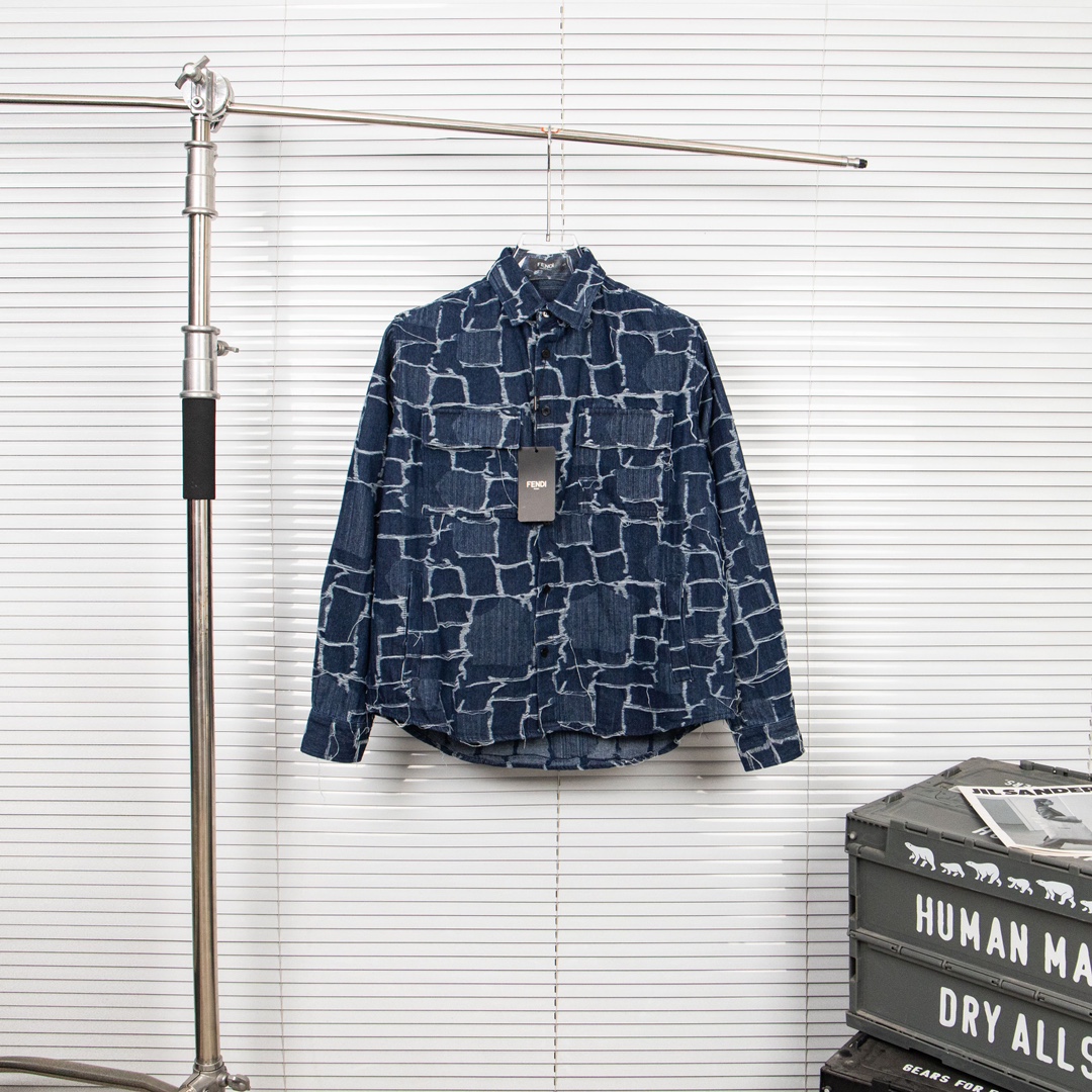2024 FENDI Logo High-End Shirt Collection in Blue: Tailored Excellence and Quality