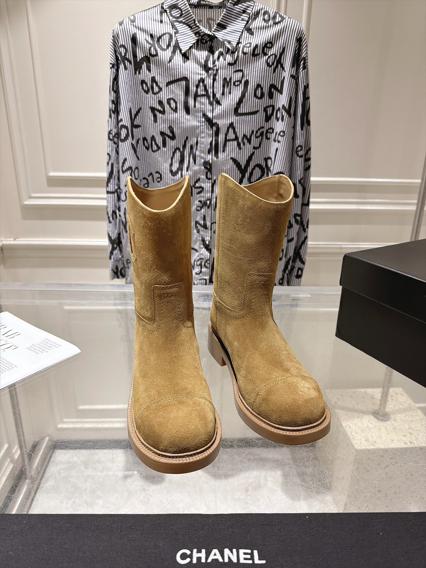Chanel Tan Platform Mid-Calf Boots