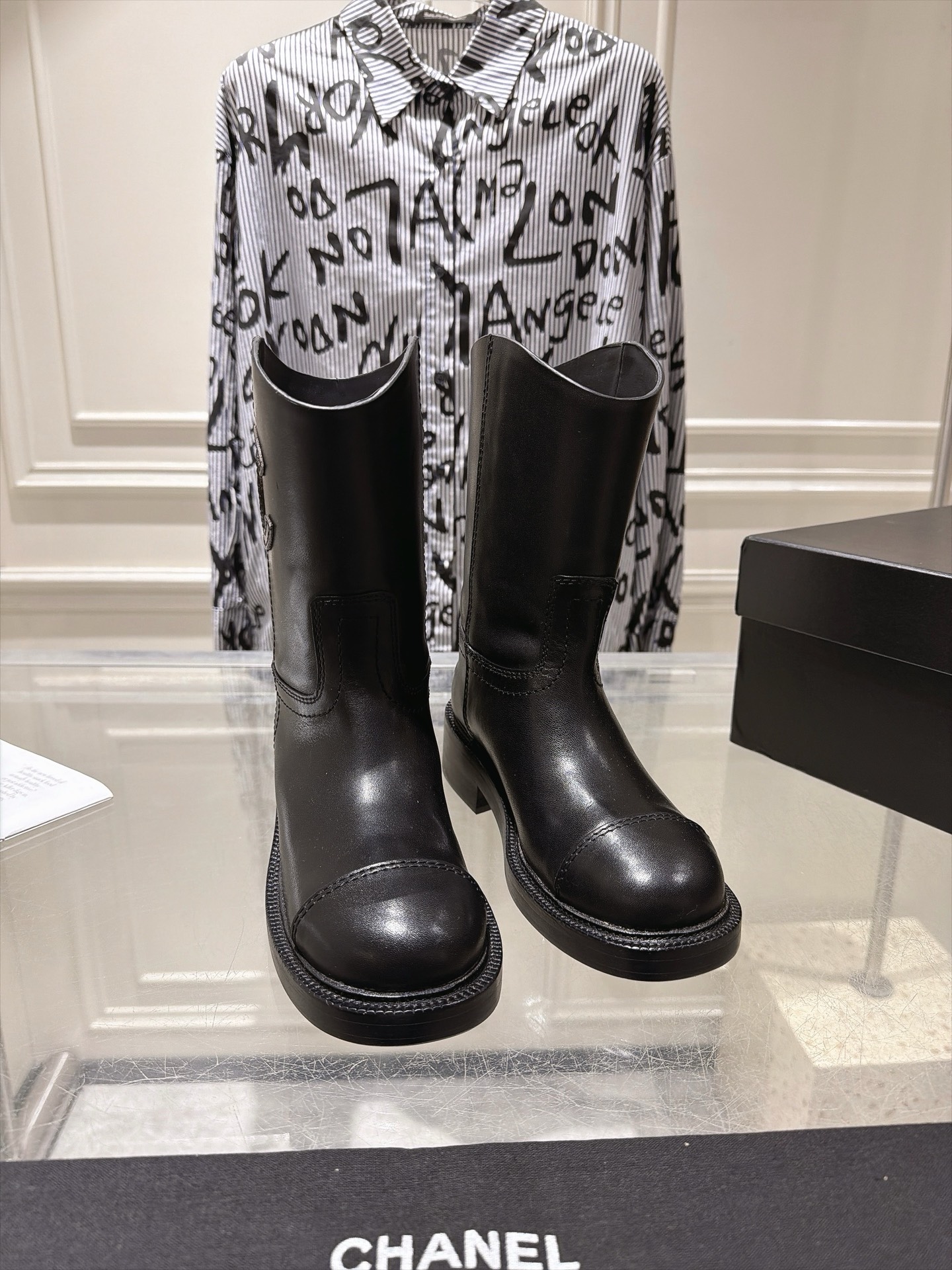 Chanel Black Platform Mid-Calf Boots