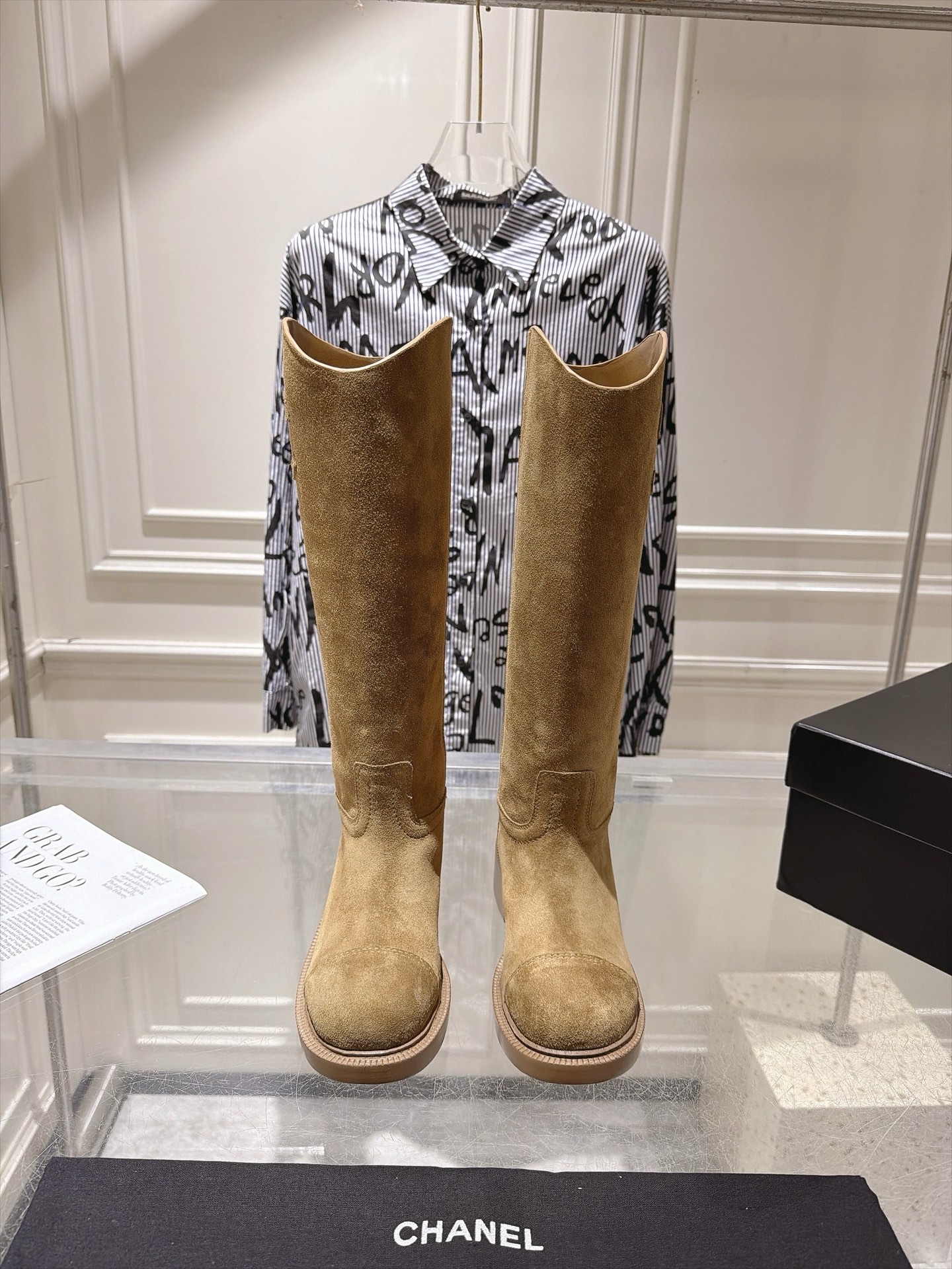 Chanel Tan Platform Knee-High Boots