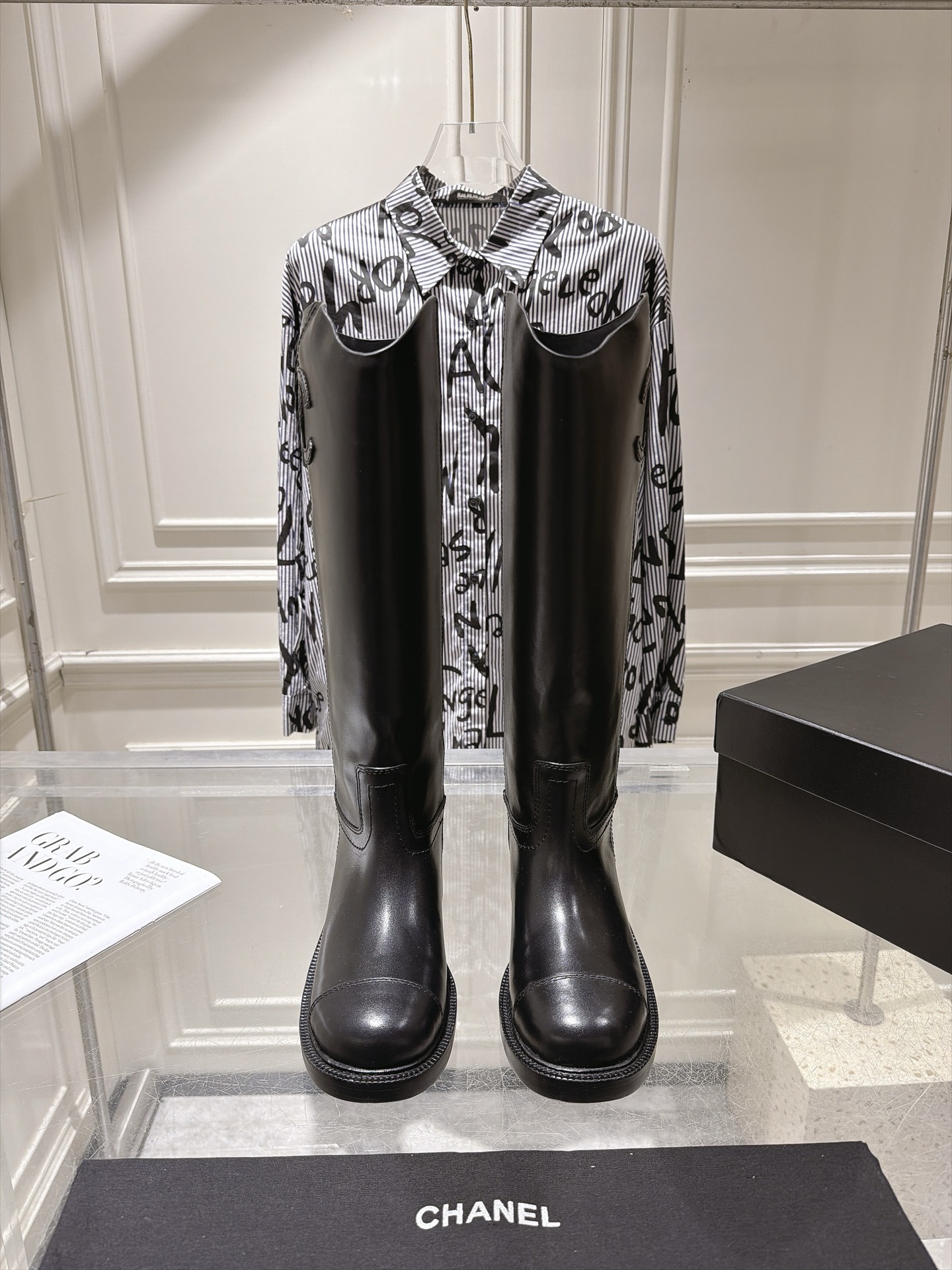 Chanel Black Platform Knee-High Boots