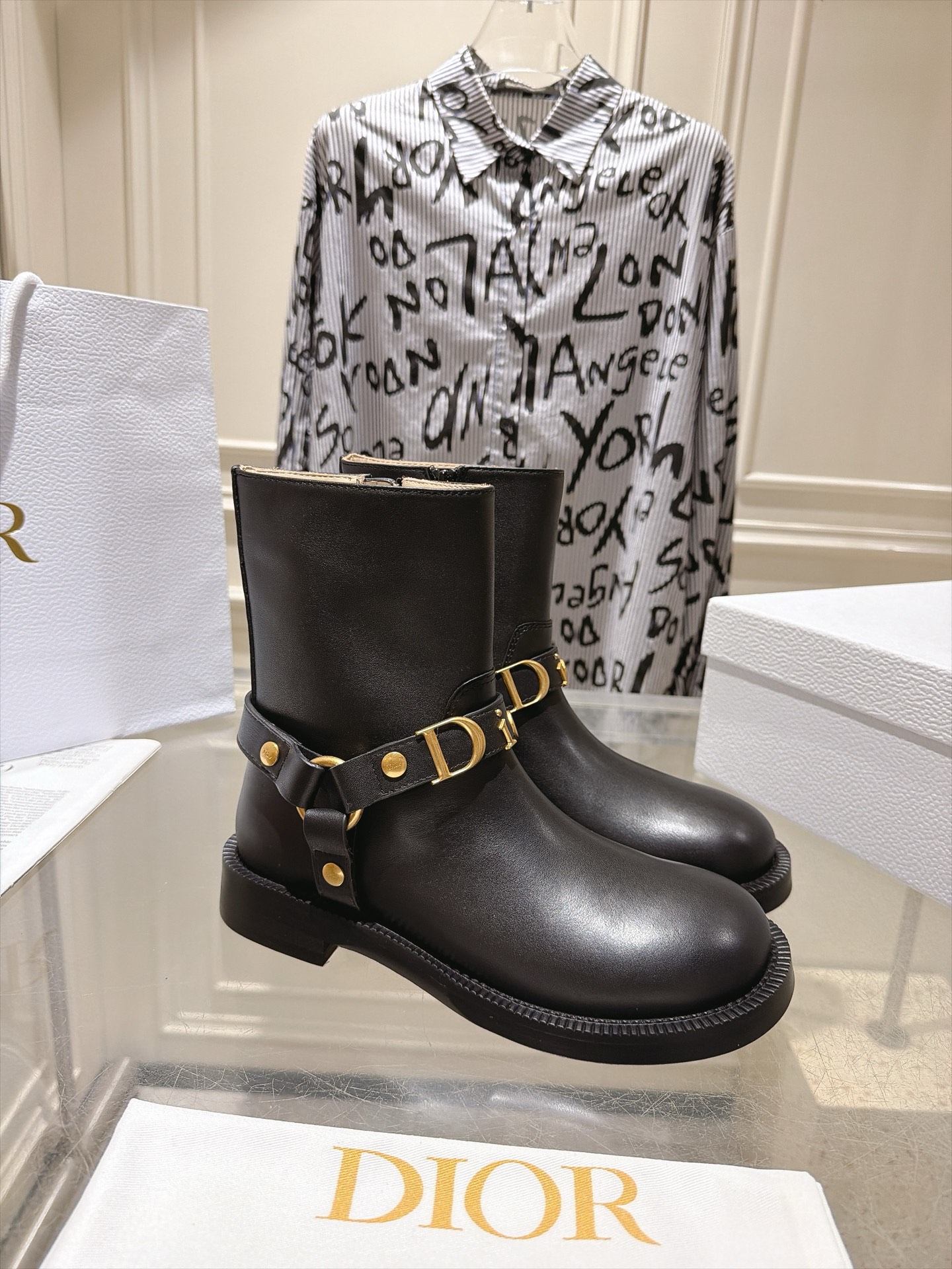 Black Buckle Strap Ankle Boots