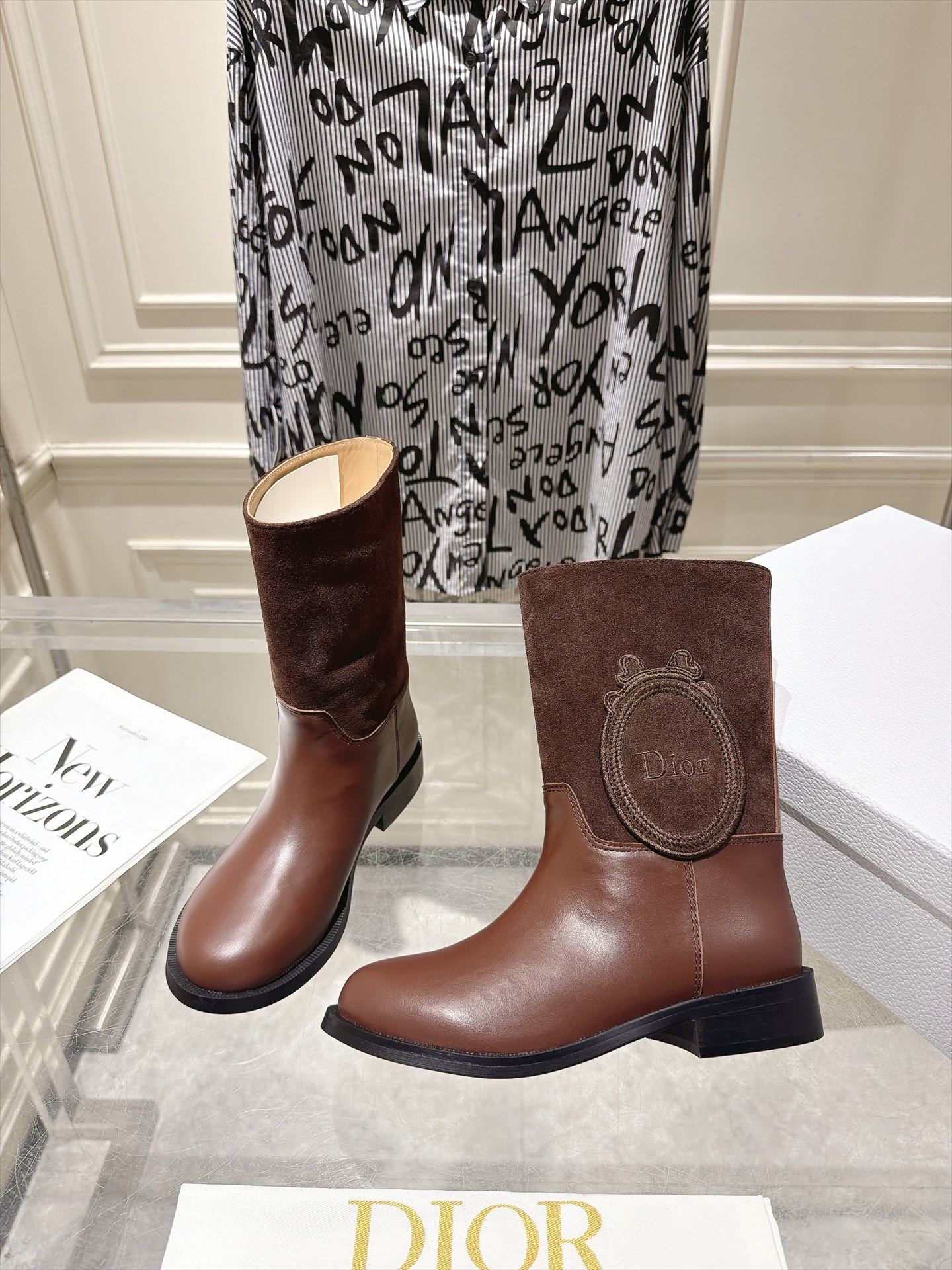 Dior Brown Emblem Mid-Calf Boots