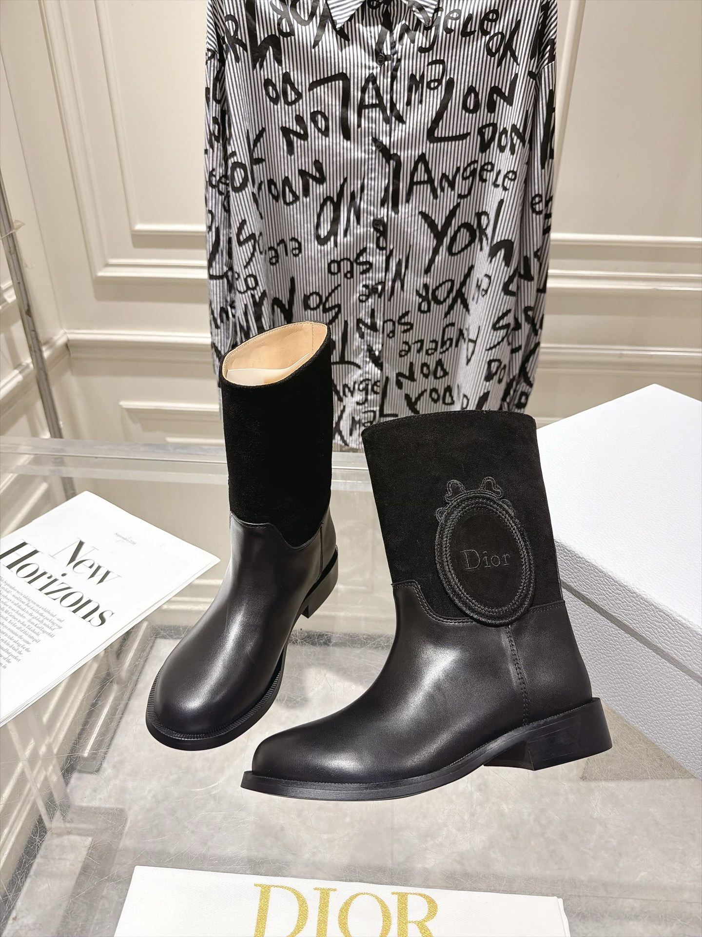 Dior Black Emblem Mid-Calf Boots