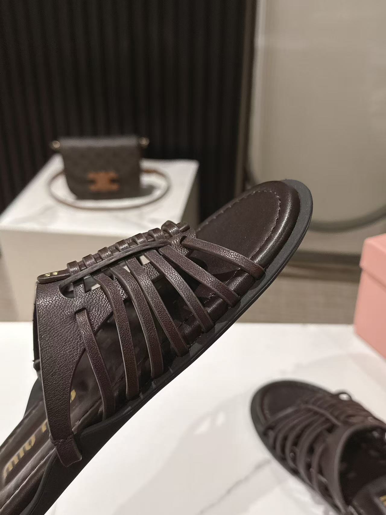 Miu Miu Miu Miu缪缪春夏最新款编织镂空后绊带罗马凉拖鞋