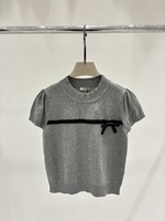 MiuMiu Clothing T-Shirt Splicing Knitting Summer Collection Short Sleeve