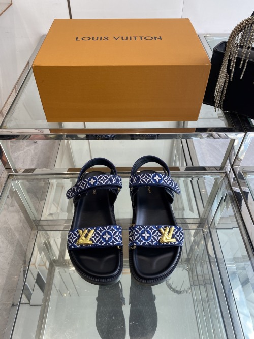 Louis Vuitton Summer Sandals with Jacquard Fabric and Leather Trim 1 Louis Vuitton Summer Sandals with Jacquard Fabric and Leather Trim