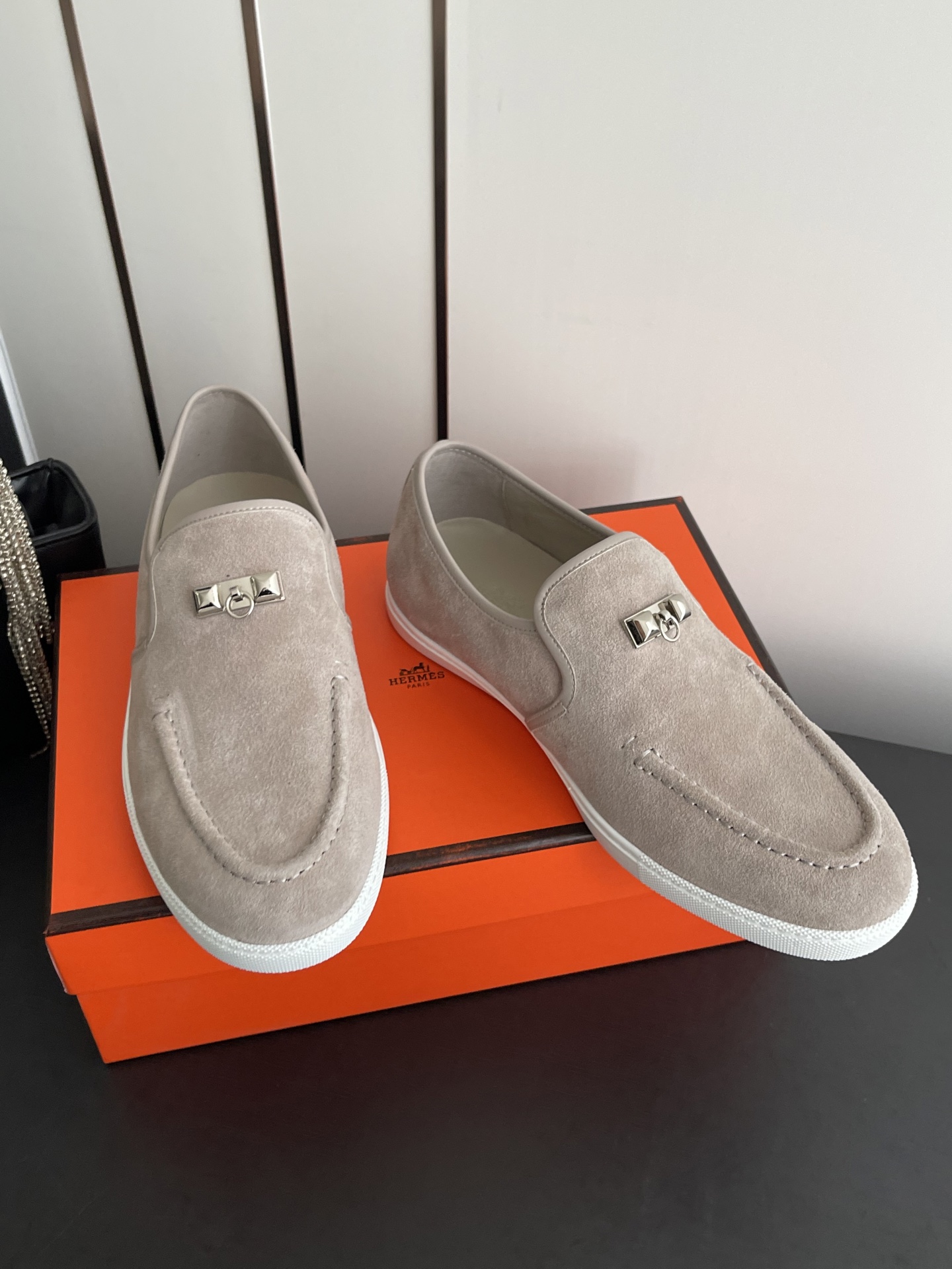 HERMÈS Destin Suede Loafers with Kelly Buckle