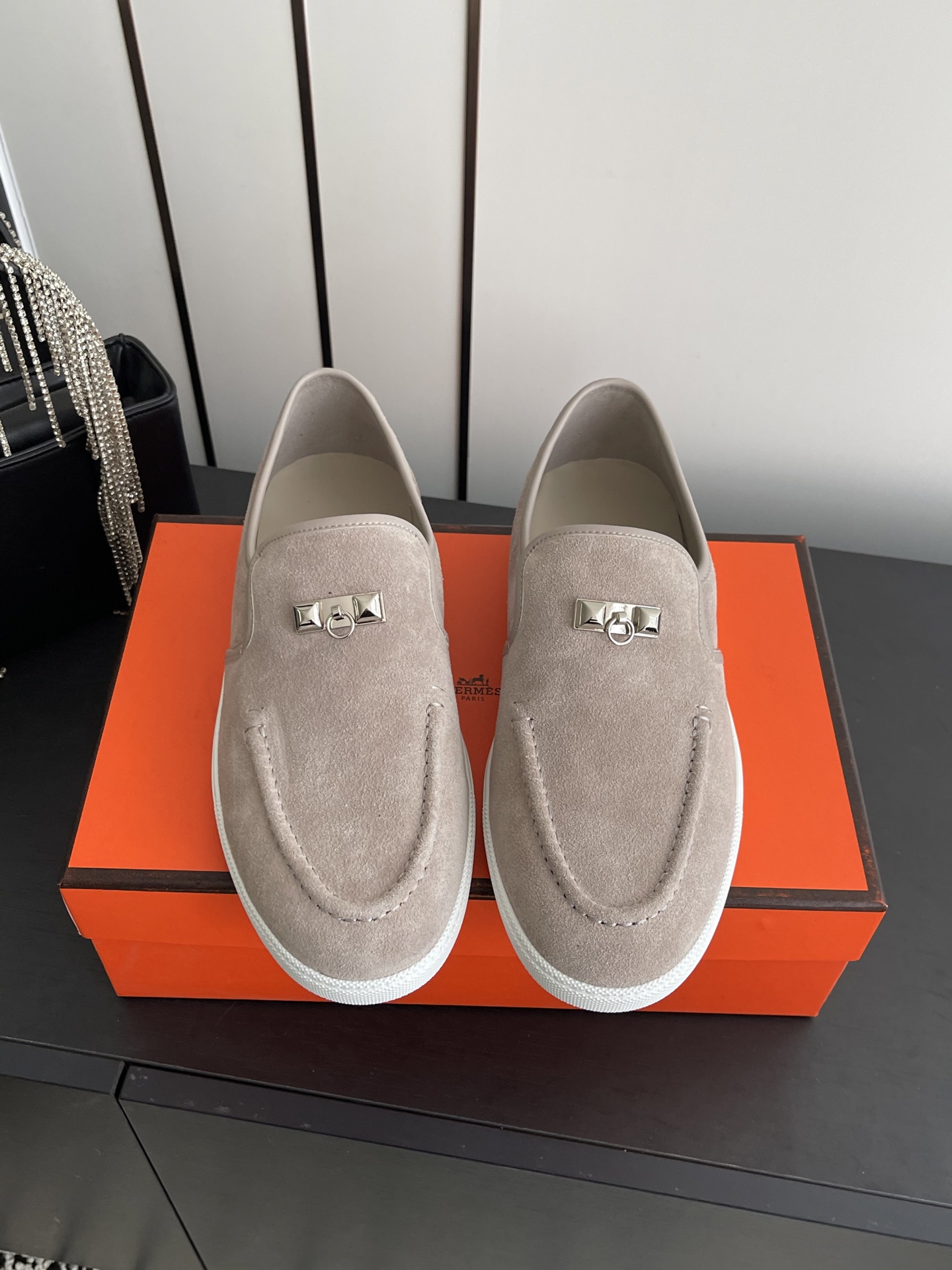HERMÈS Destin Suede Loafers with Kelly Buckle
