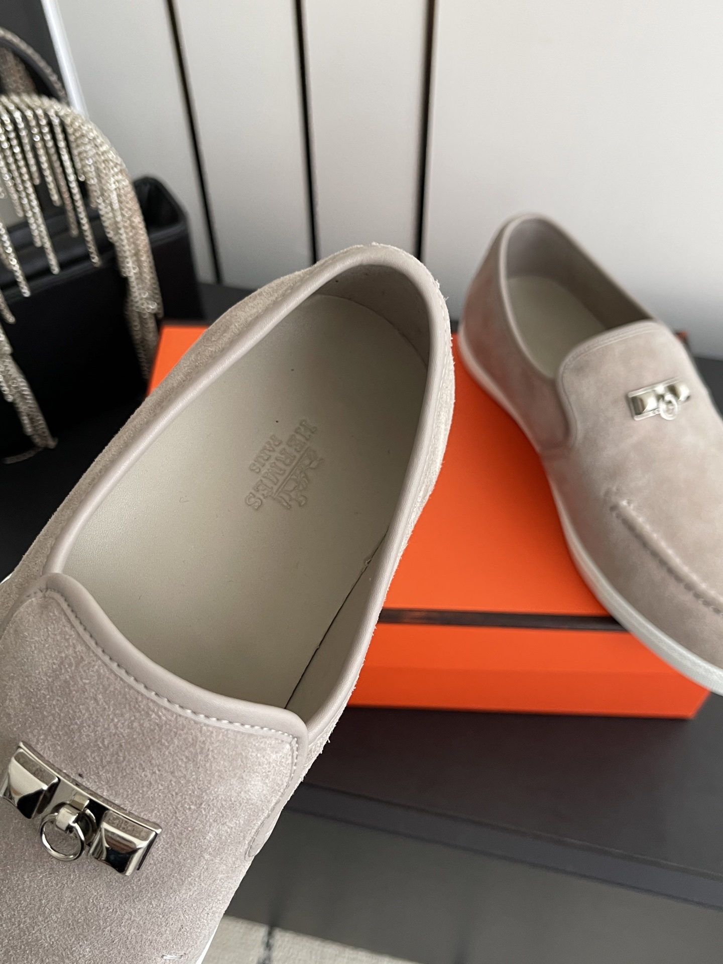 HERMÈS Destin Suede Loafers with Kelly Buckle