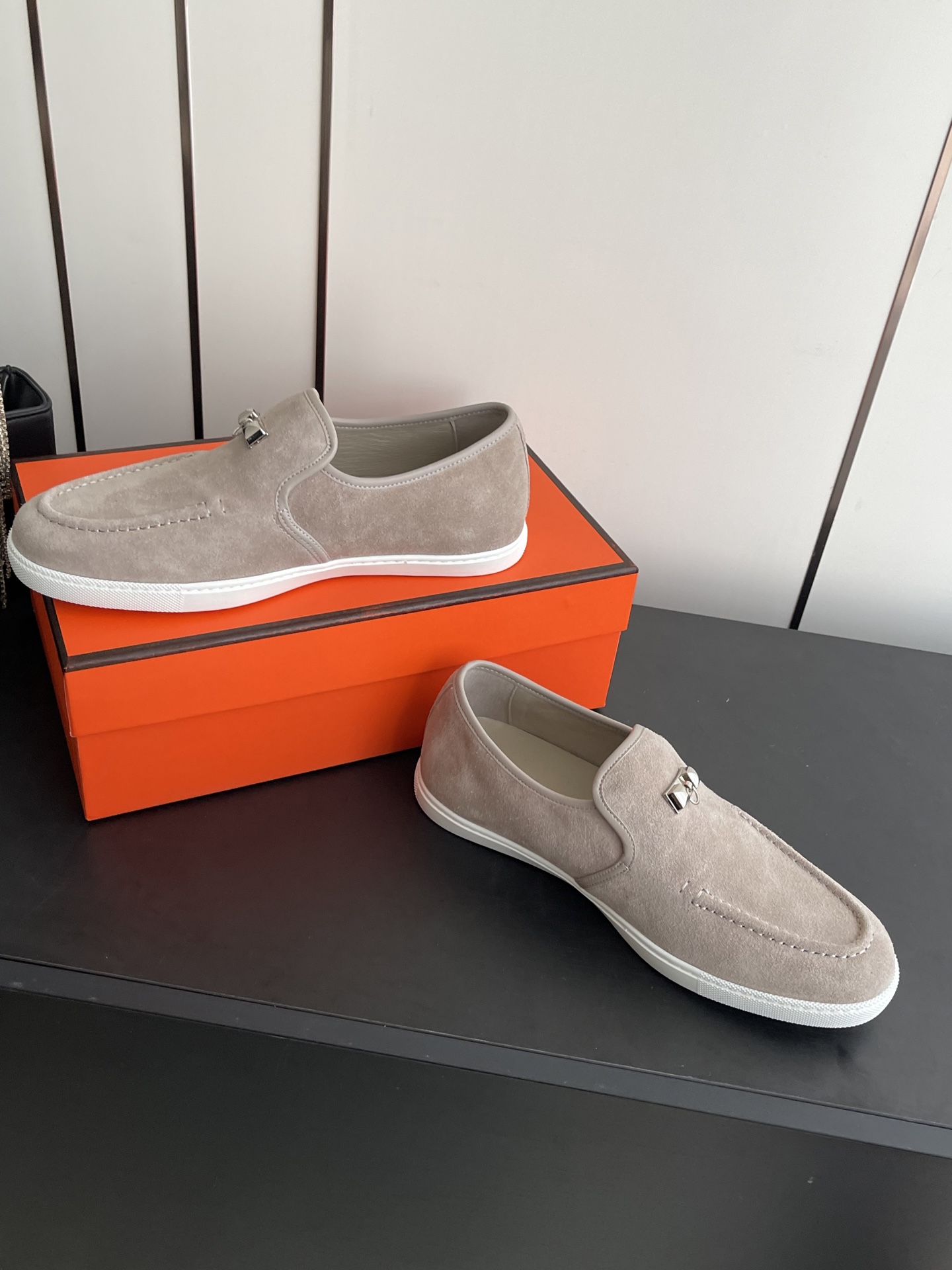 HERMÈS Destin Suede Loafers with Kelly Buckle