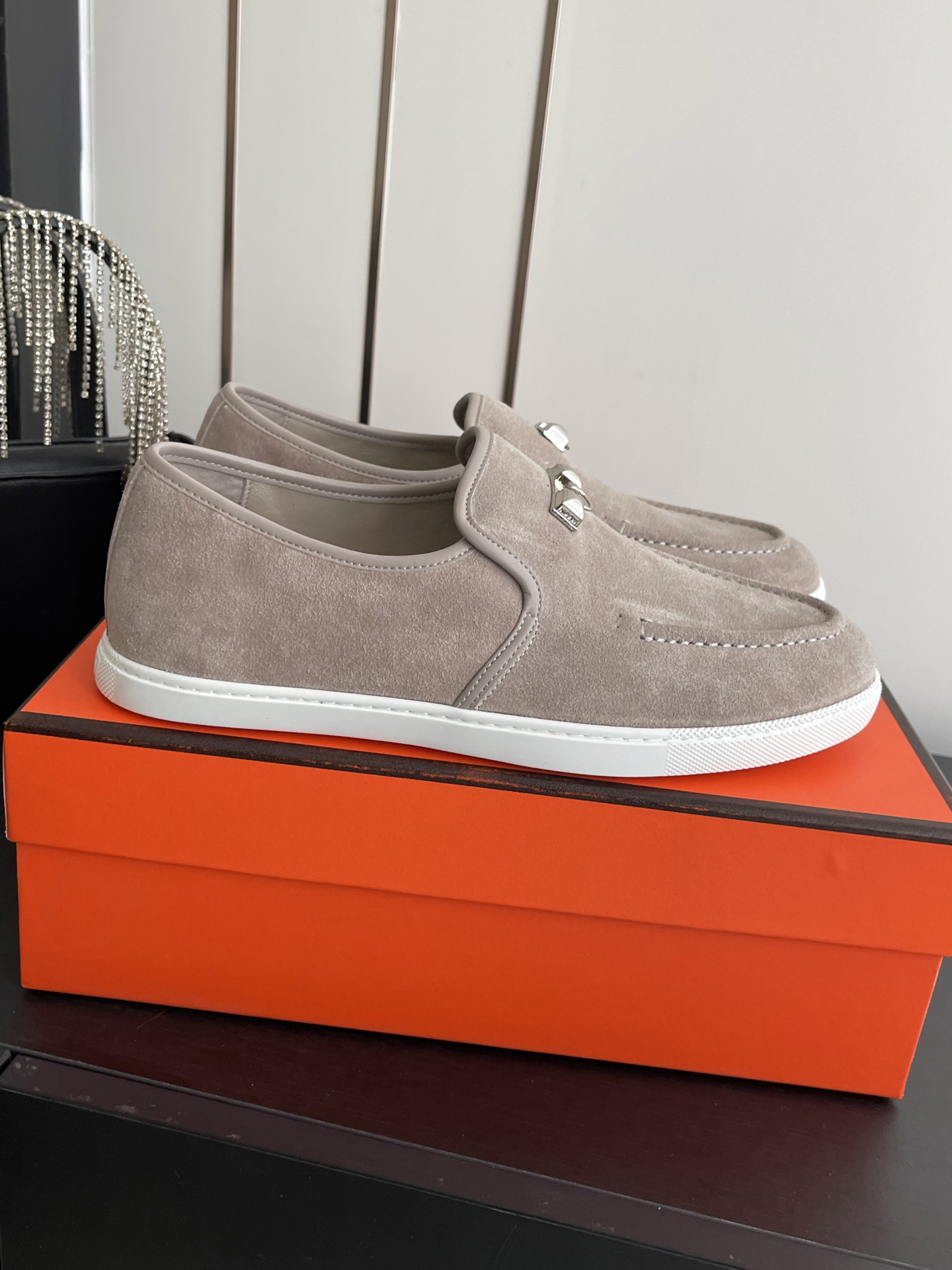 HERMÈS Destin Suede Loafers with Kelly Buckle