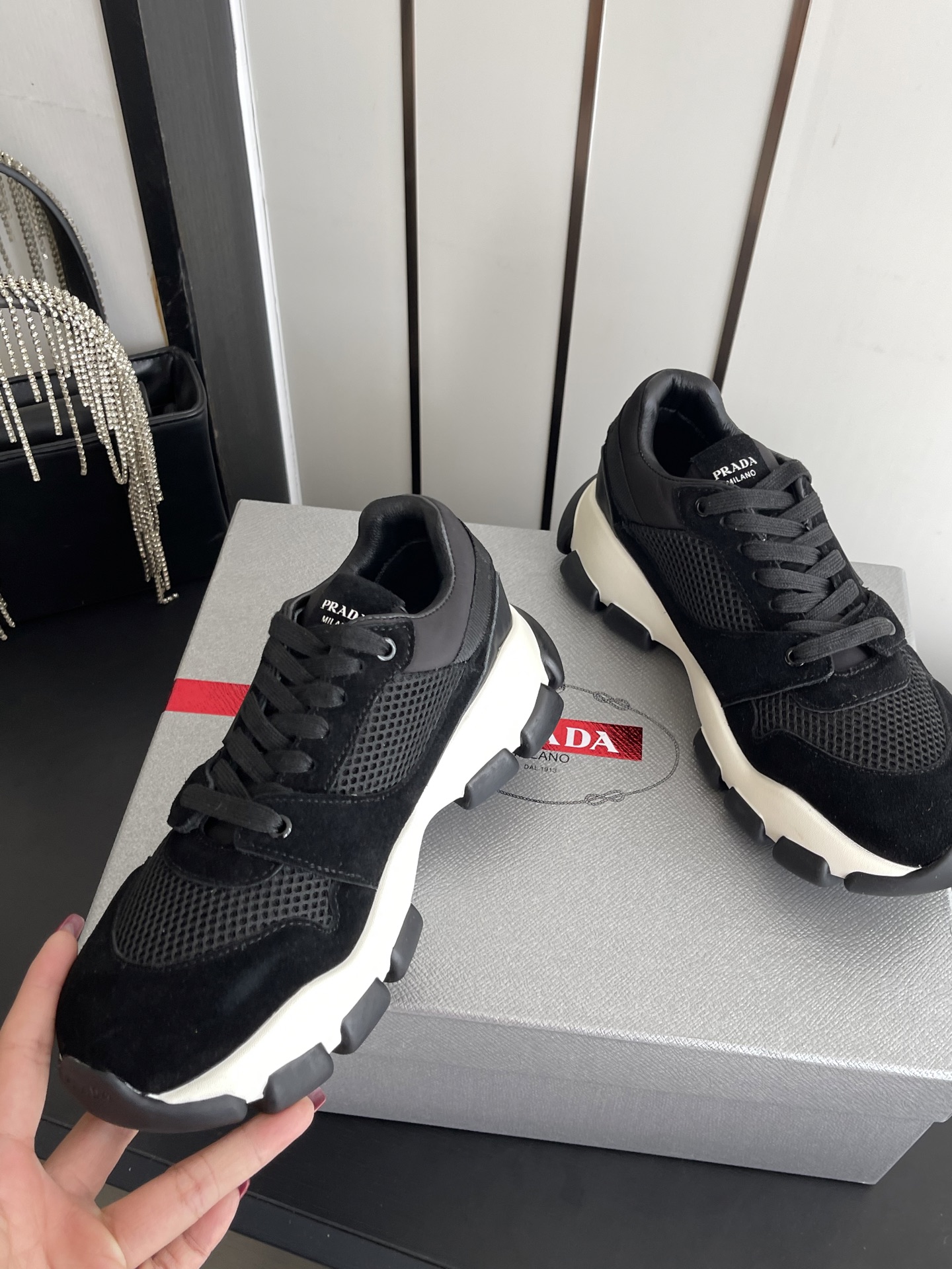 Prada Suede & Mesh Platform Sneakers