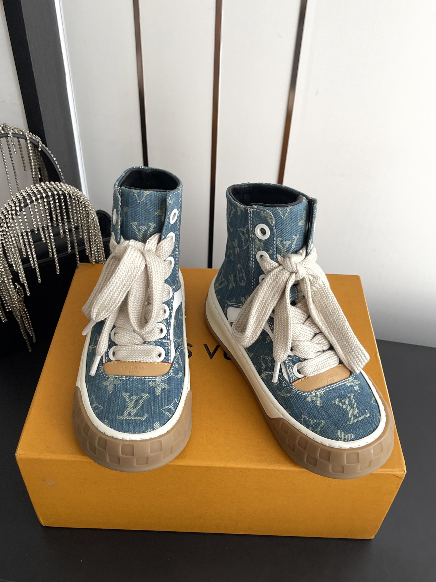 LV Monogram Denim High Top Canvas Sneakers