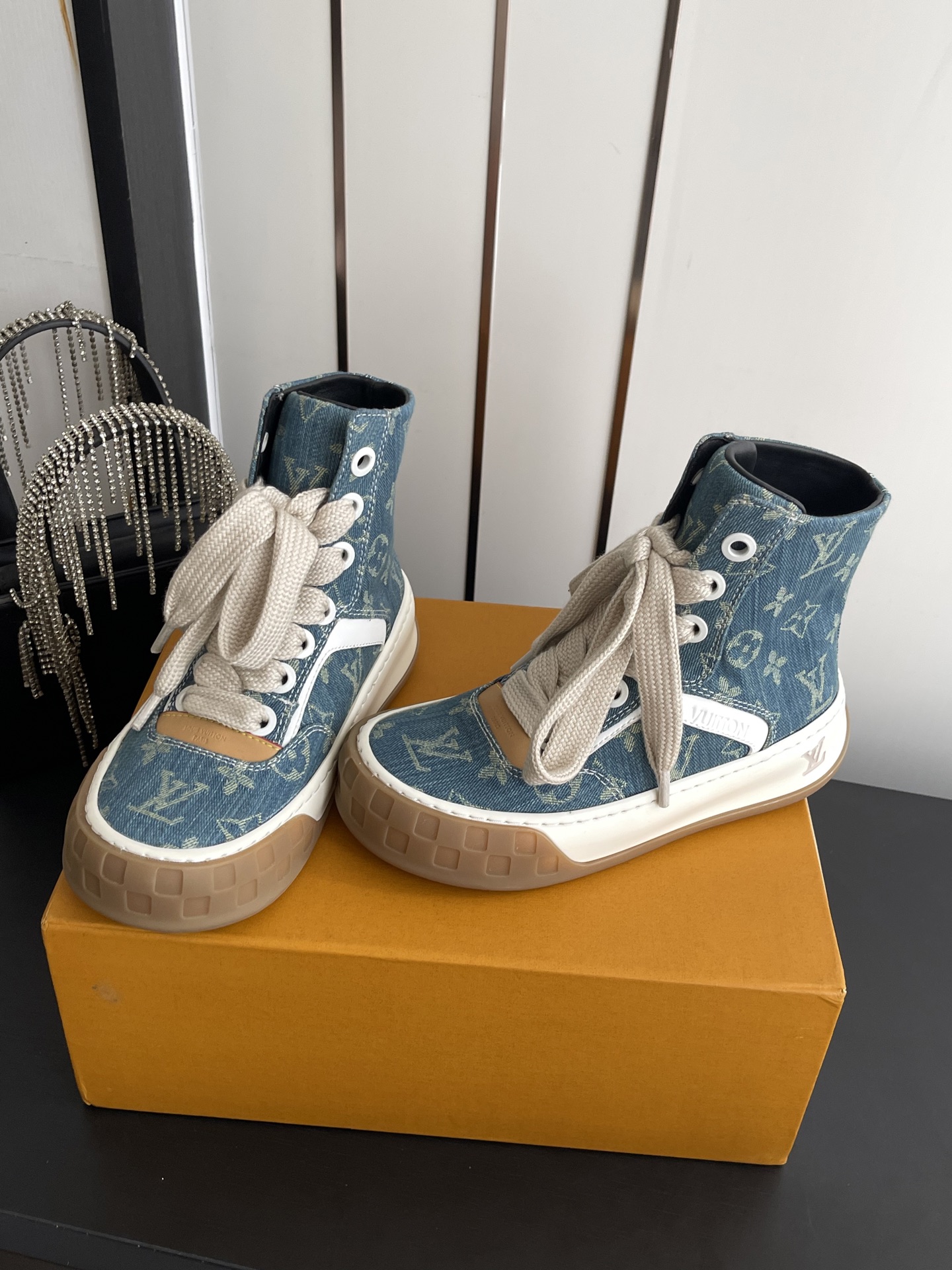 LV Monogram Denim High Top Canvas Sneakers