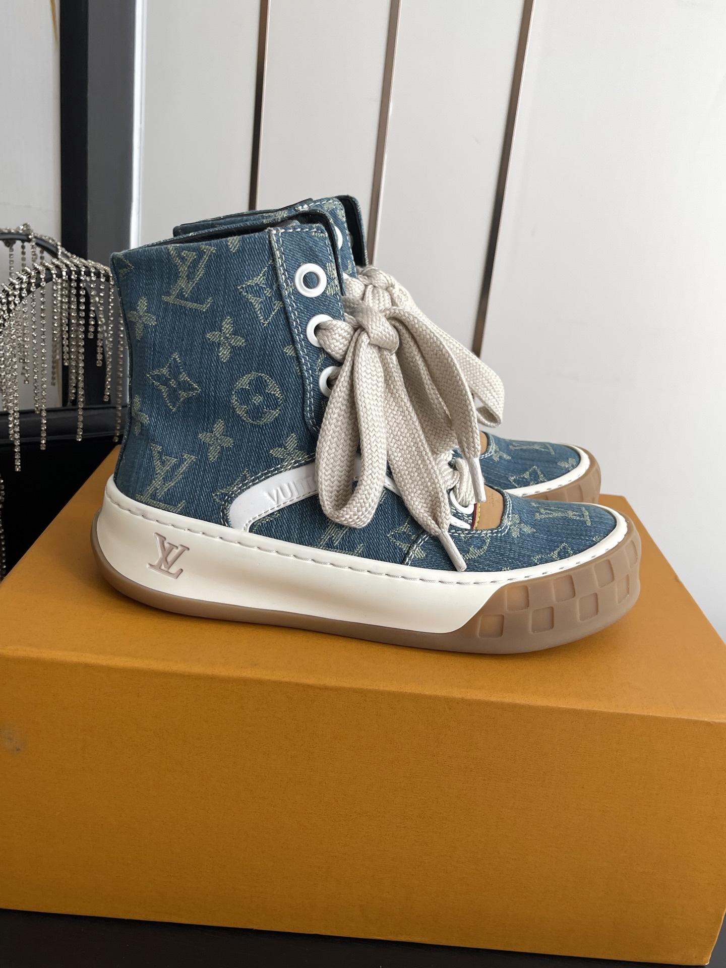 LV Monogram Denim High Top Canvas Sneakers
