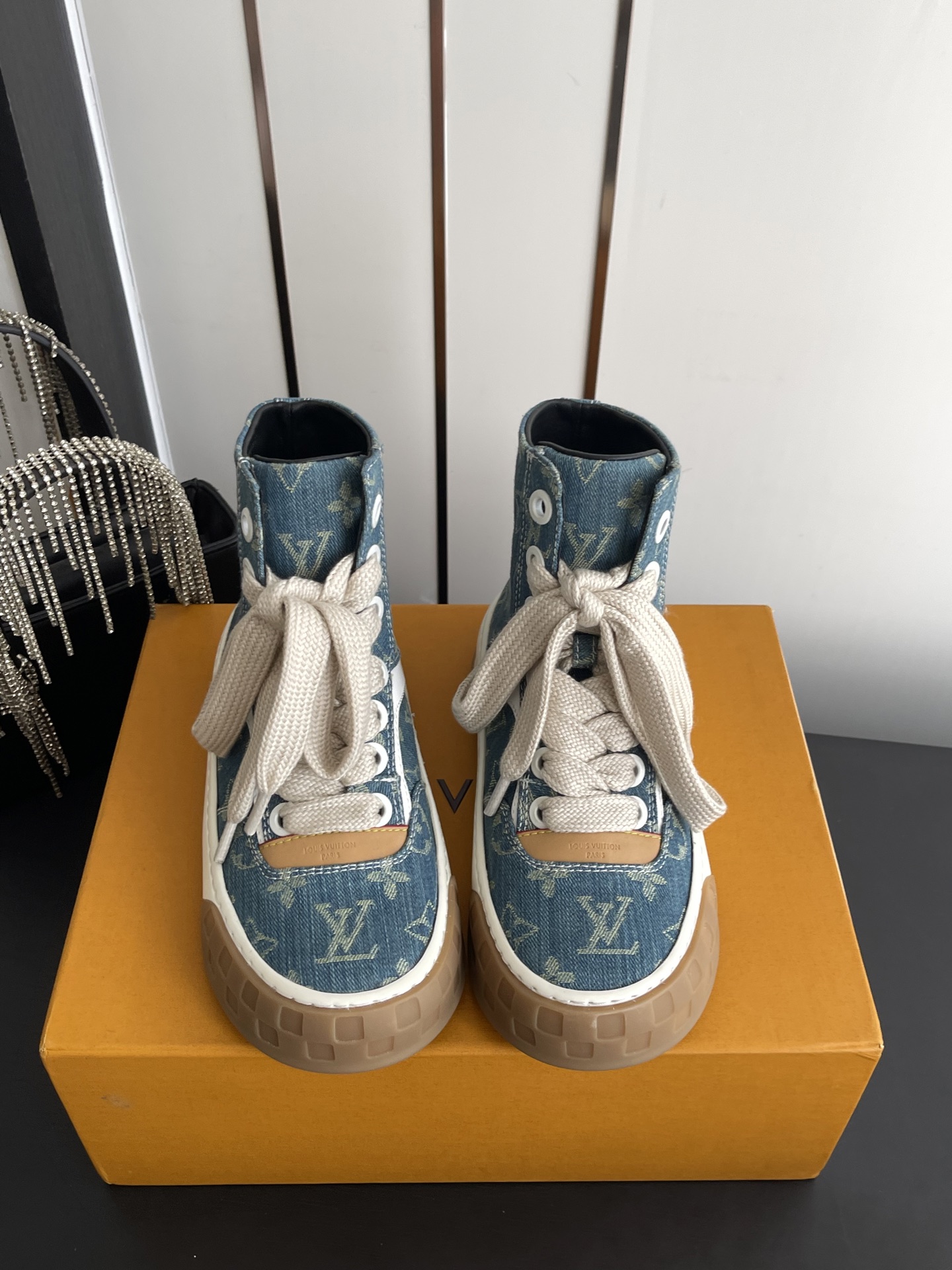 LV Monogram Denim High Top Canvas Sneakers