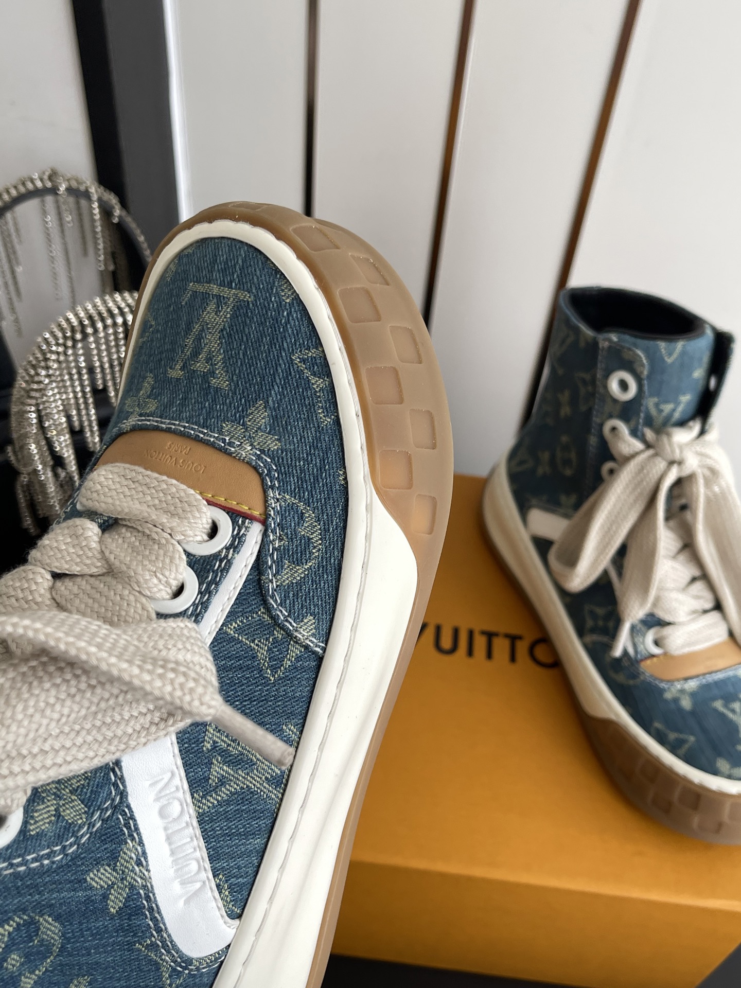 LV Monogram Denim High Top Canvas Sneakers