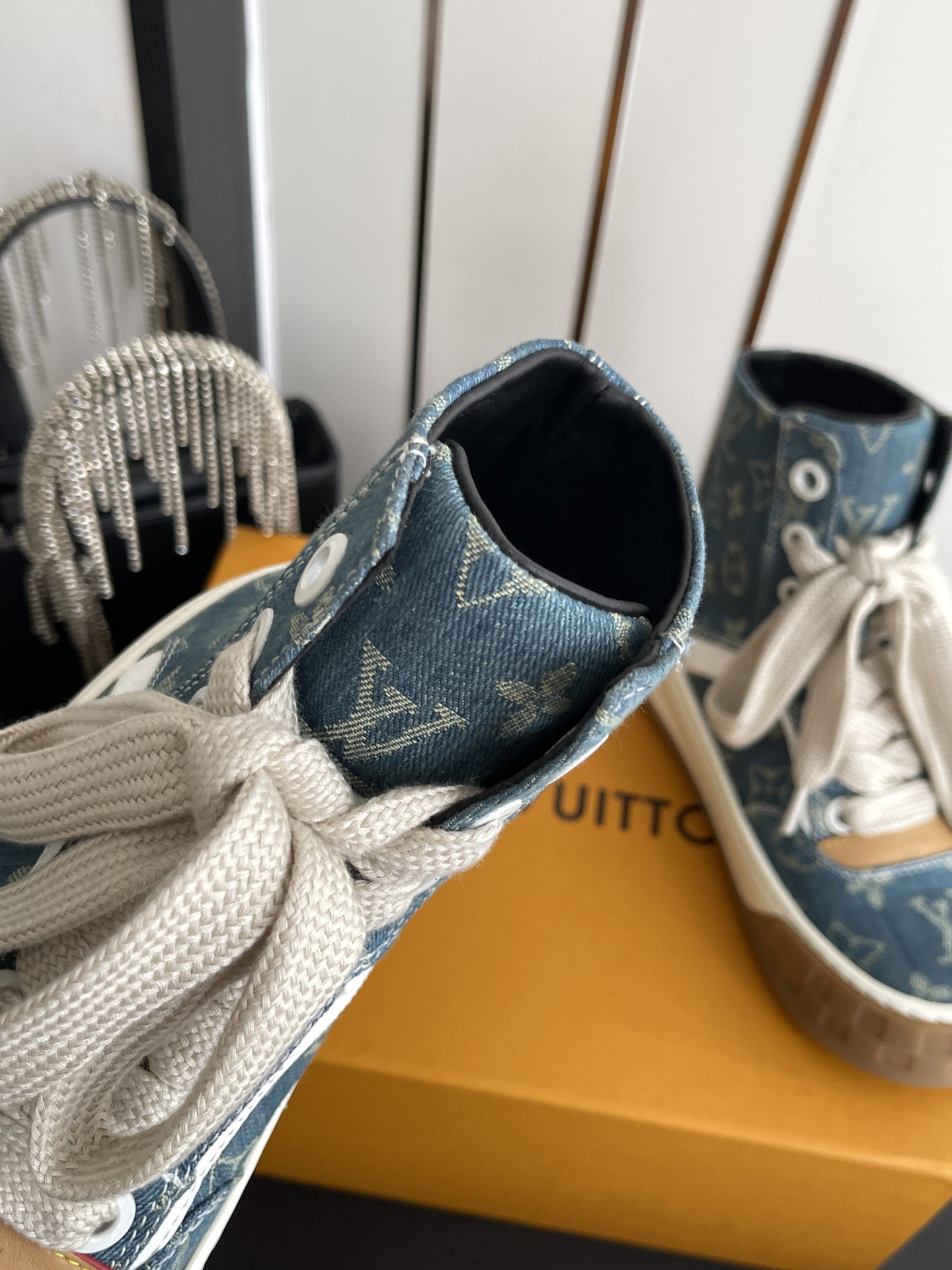 LV Monogram Denim High Top Canvas Sneakers