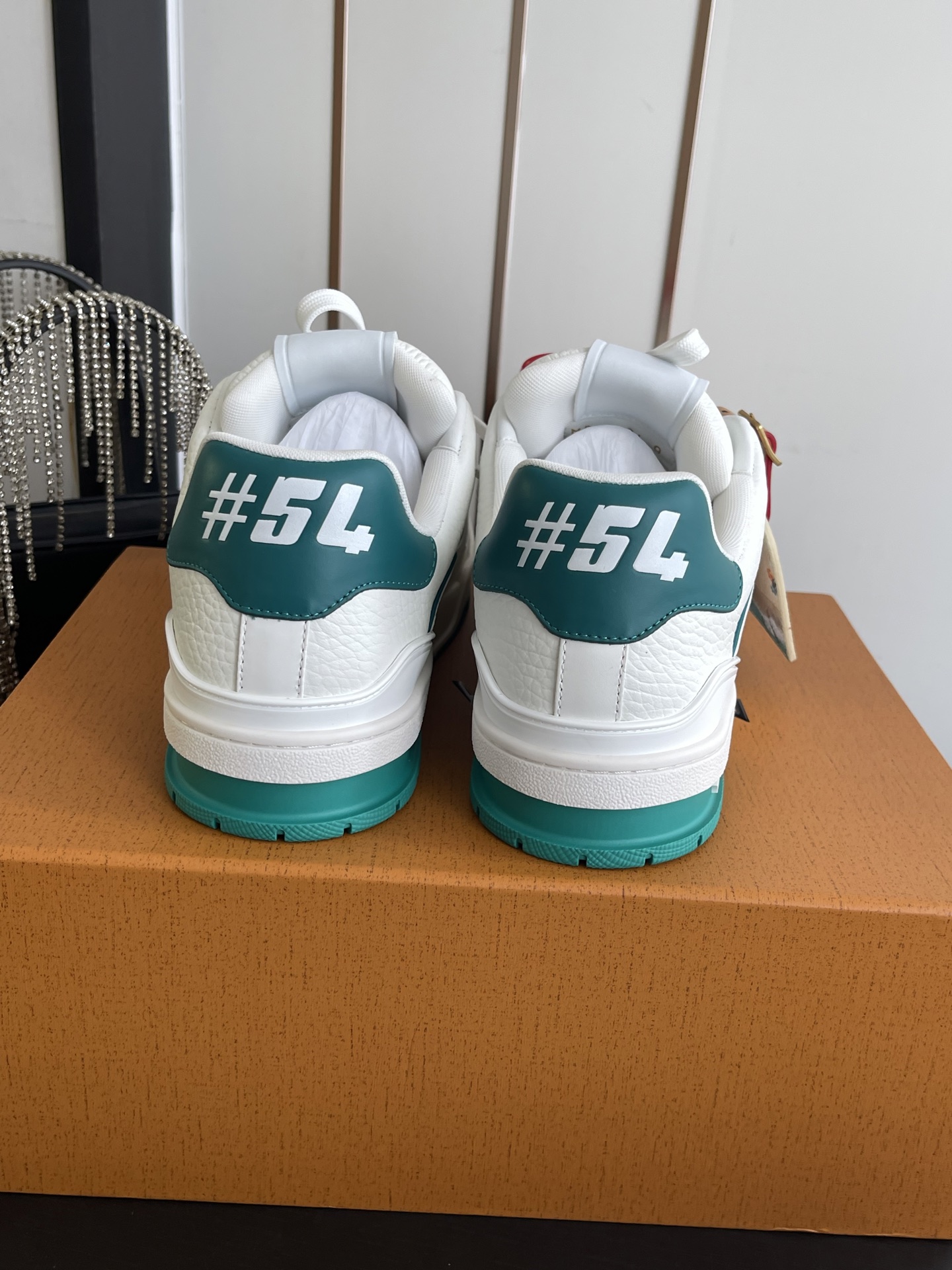 LV Trainer White Green Leather Low Top Sneakers
