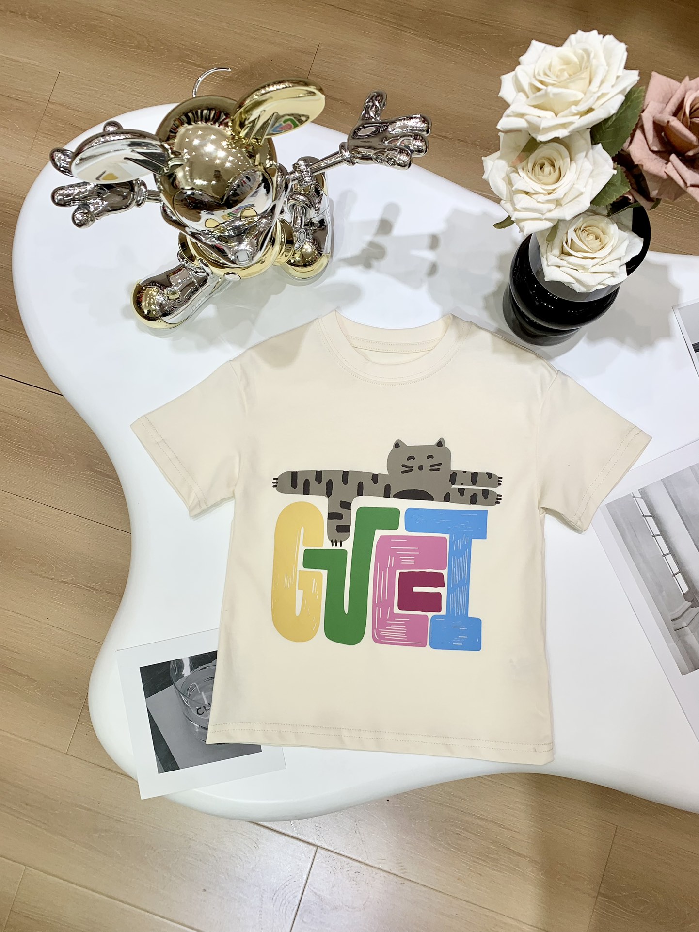 Gucci Kleding Voor Kinderen T-Shirt Luipaard afdrukken Geel Afdrukken Kinderen Jongen Meisje Lentecollectie Korte mouw