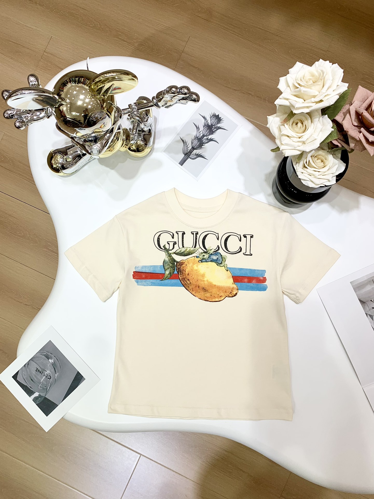 Gucci Kleding Voor Kinderen T-Shirt Geel Afdrukken Kinderen Jongen Meisje Lentecollectie Korte mouw