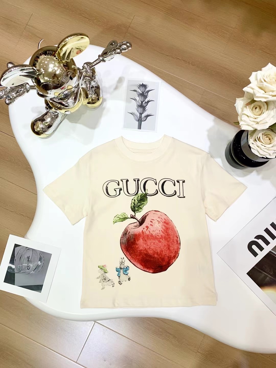 AAA+ replica
 Gucci Kleding Voor Kinderen T-Shirt Geel Afdrukken Kinderen Jongen Meisje Lentecollectie Korte mouw