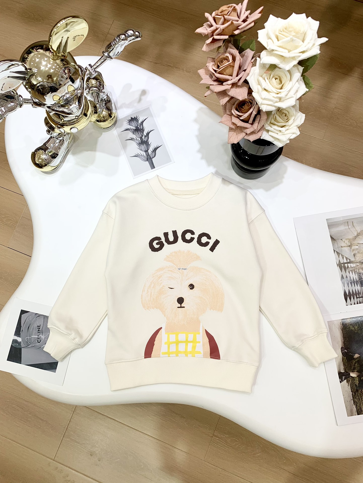 Top Grade Gucci Clothing Kids Clothes Sweatshirts High Quality Happy Copy
 Apricot Color Printing Kids Boy Girl Fall Collection