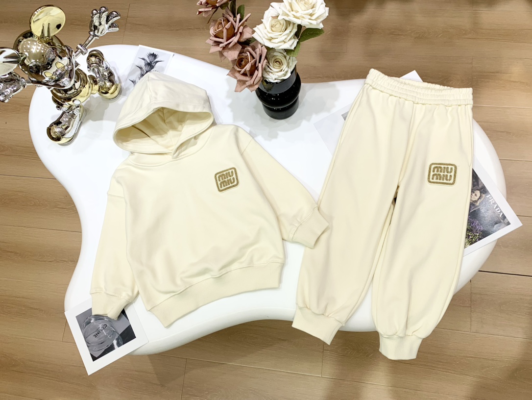 MiuMiu Clothing Kids Clothes Two Piece Outfits & Matching Sets Apricot Color Kids Boy Girl Fall Collection Hooded Top