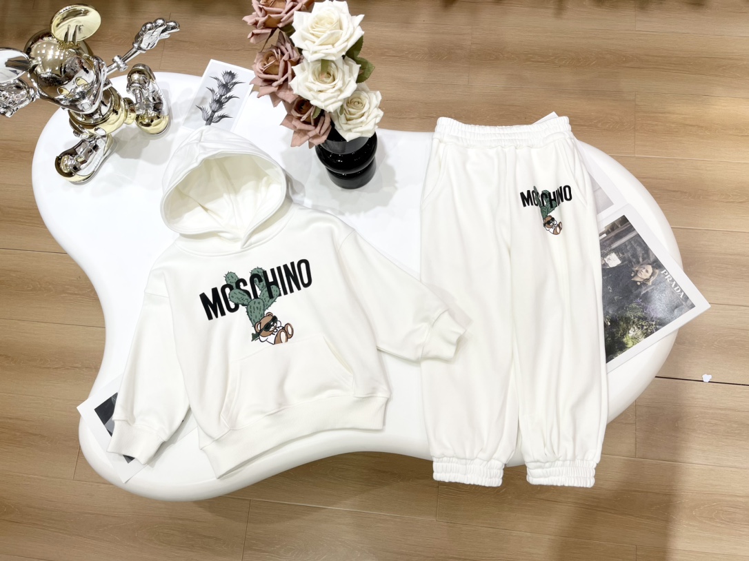 Moschino Clothing Hoodies Kids Clothes Two Piece Outfits & Matching Sets Pink White Printing Kids Boy Girl Fall Collection Hooded Top